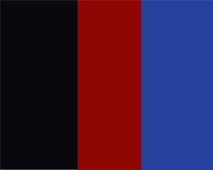 Tiefschwarz (RAL 9005)/Rot/Blau